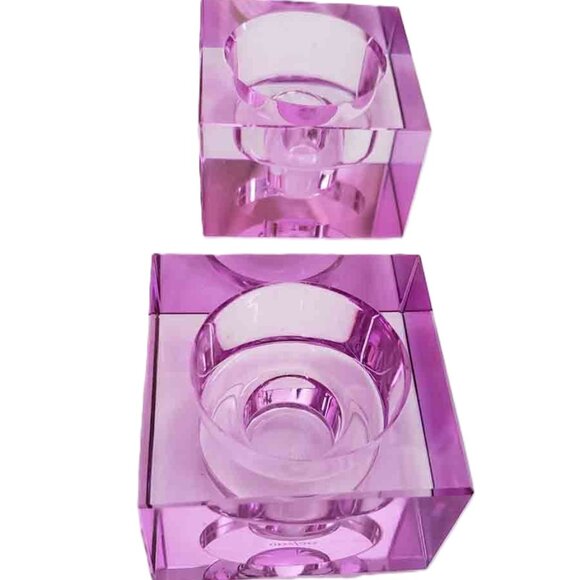 Boxed Set of Orrefors Crystal Candle Holders Violet NEW - Picture 1 of 3